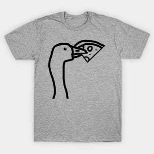 Portrait of a Goose Stealing Pizza Outline T-Shirt